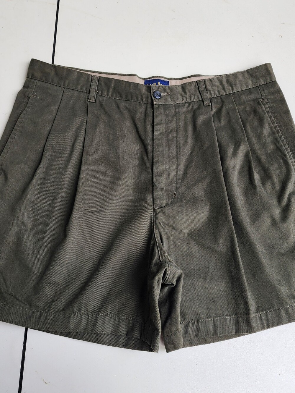 Club Room Shorts Mens Olive Green Classic Cotton Pleated Sz 36